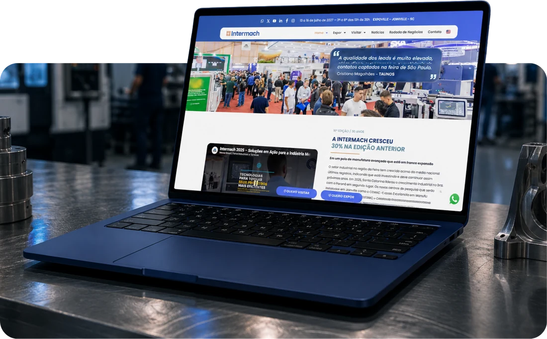 Site da Intermach aberto em um laptop, feito pela Hypearts