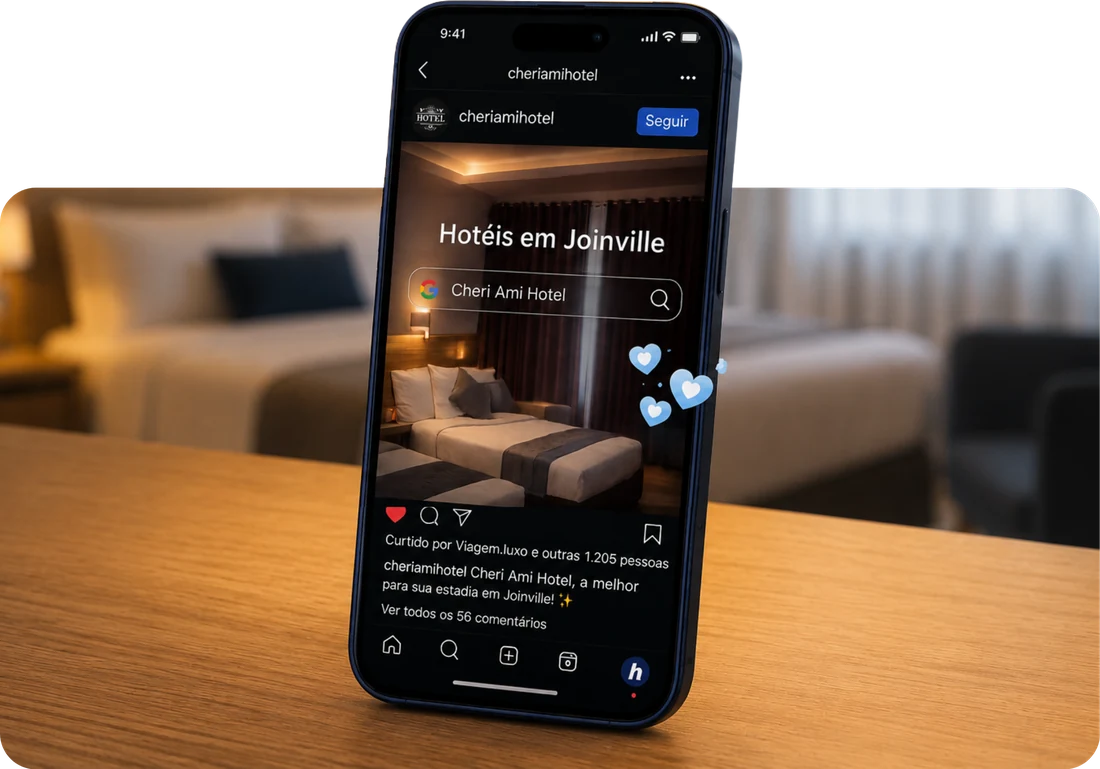 Cheri Ami Hotel's Instagram feed on a phone, made by Hypearts